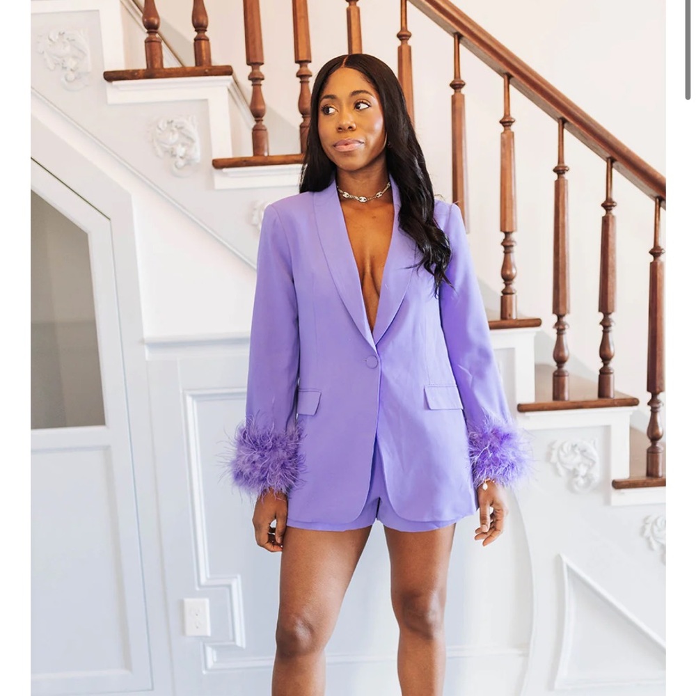 Buddy love Purple Blazer with Feather Cuffs